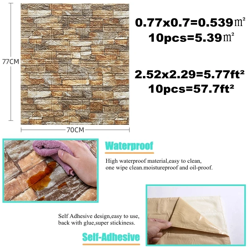 10PCS Self Adhesive 3D Brick W - Pvc Panel Background avaliação e preço